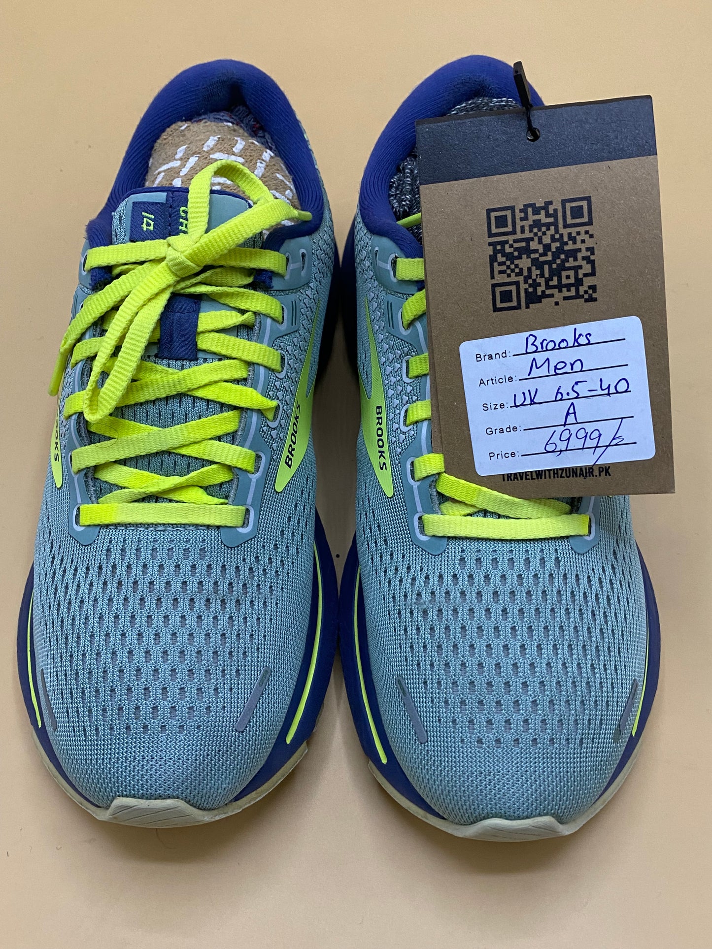 BROOKS Ghost 14 B Blue Ocean Neon Green Running Shoes