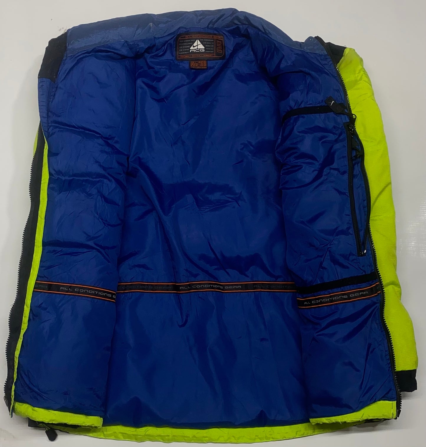 Vintage Nike Mens Neon Green Quilted Puffer Down