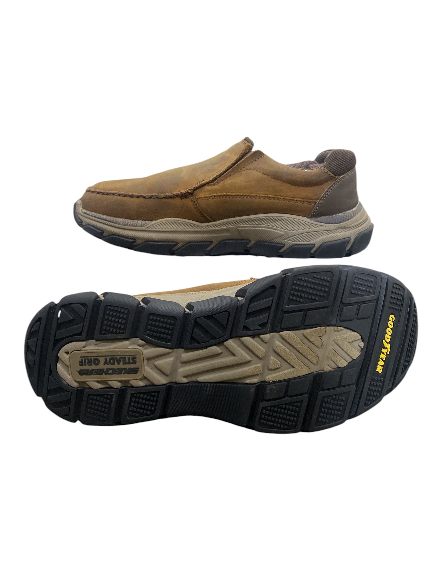 Skechers Respected Mens Brown Walking Leather Slip On Loafers Shoes