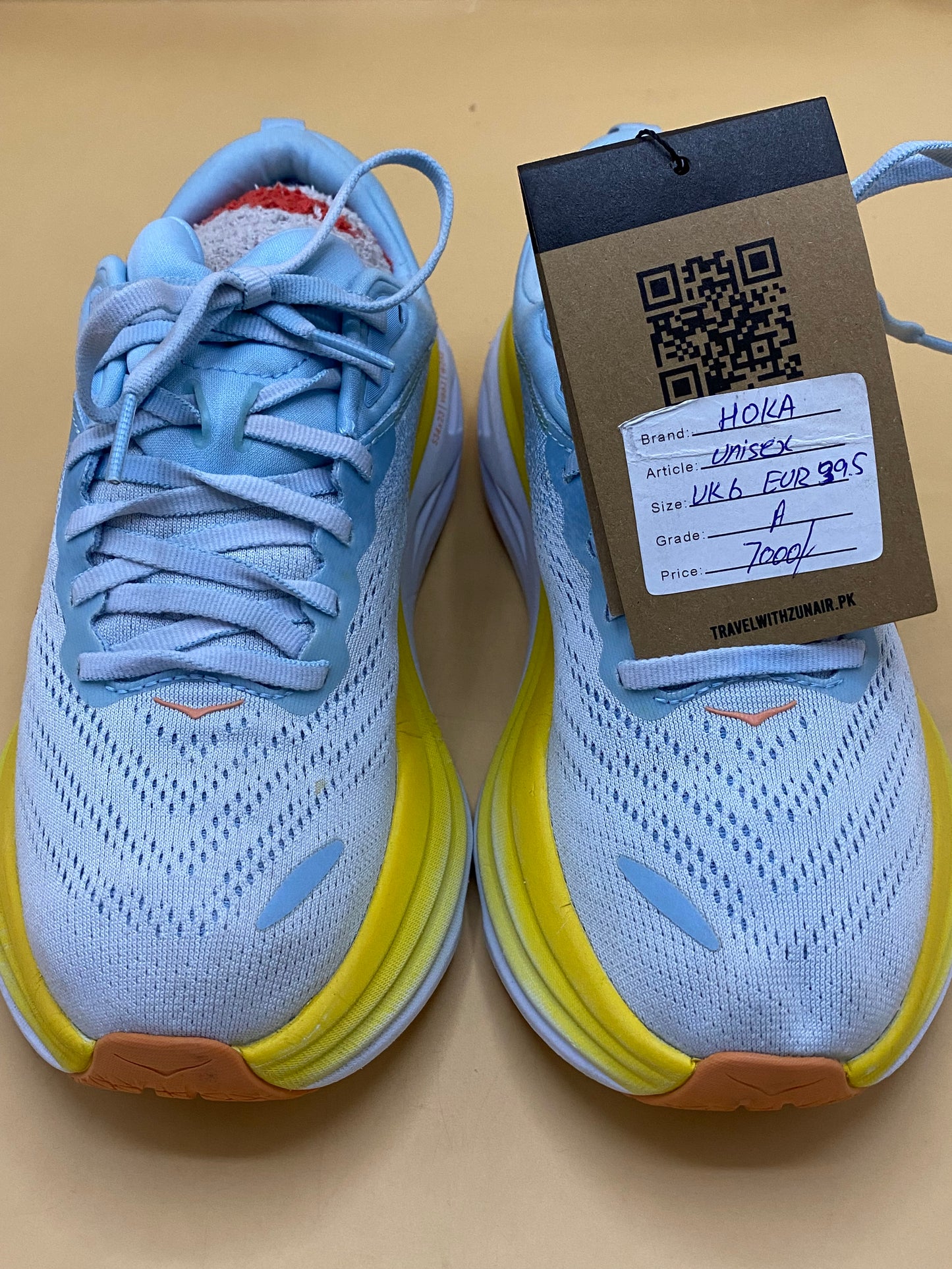 Hoka One Bondi 8 Shoes Womens Blue Yellow Running Sneaker