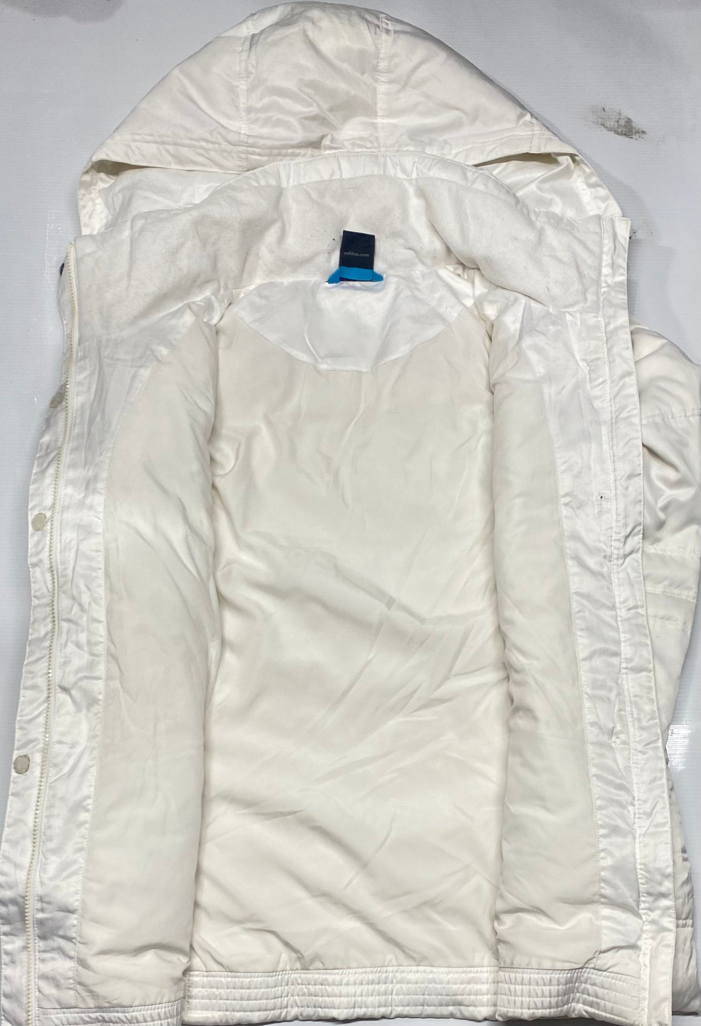 Adidas Puffer Coat Cream Zipper and Hood Womens